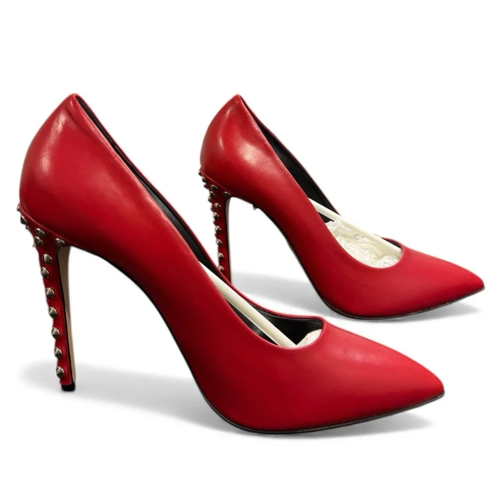 Women's Leather Red Pumps With Spikes Shoes Made In Italy Daniela Funari Size 9